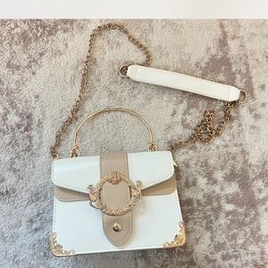 Elegant White and Tan Women's Handbag